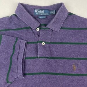 Polo Ralph Lauren Mens Custom Fit Purple Green Striped Cotton Polo Shirt Large